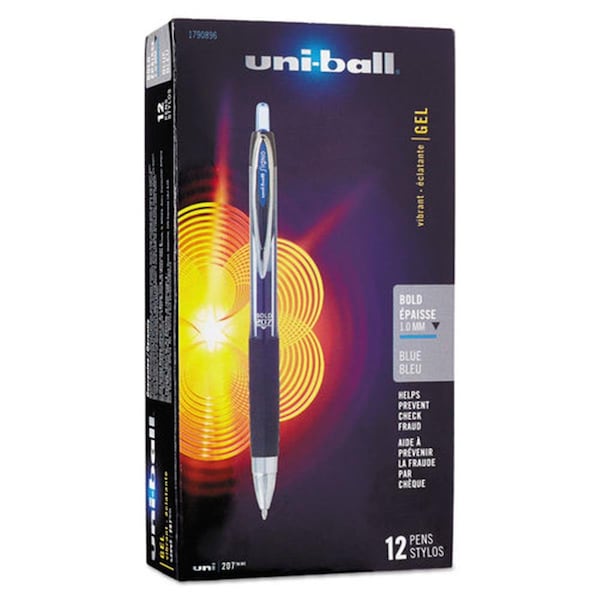 Vertex UBC Signo 207 Needle Point Retractable Gel Pen0.7 mm, Blue Ink, Black Barrel, Dozen VE3758257 - main